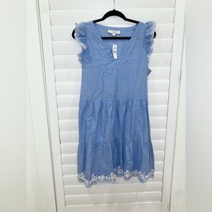 Loft Blue Eyelet v-neck dress (size medium)- New with Tags